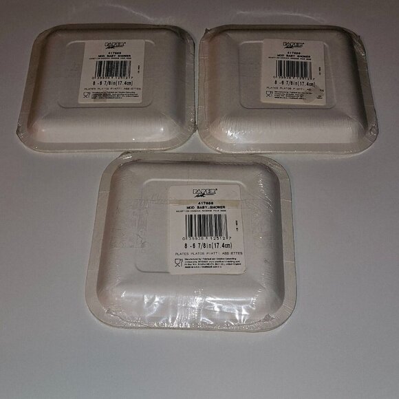 NEW 3 Pk Yellow Square Maternity Baby Shower Party Plates Unisex Boy Girl 8/pack - Picture 3 of 4